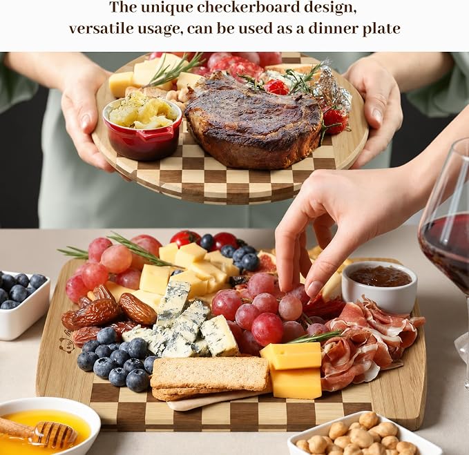Bamboo Chopping Board, A Chessboard-Patterned Bamboo Chopping Board | Suitable for preparing meals in the kitchen, can be used for meats, vegetables, fruits and cooked food platters