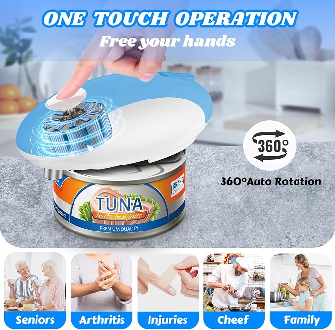 CEVING USB Rechargeable Electric Can Opener, One-Touch & Hands-Free | Battery Operated Cordless Design with Magnetic Lid Holder and Smooth Edge Cutting, Ideal for Seniors, Fits All Standard Cans