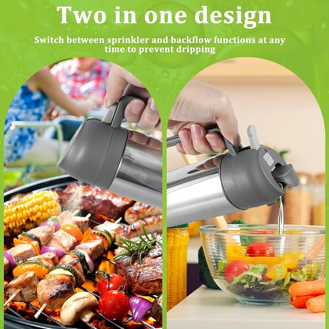 2 in 1 Oil Dispenser and Oil Sprayer, 304 Stainless Steel Oil Dispenser Bottle, 500ml Oil Sprayer for Cooking, Refillable Food-grade Oil Mister for Air Fryer, Salad, Frying, BBQ, Home Kitchen Gadget