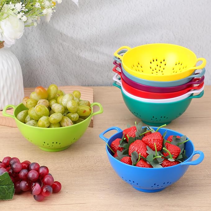 10 Pack 6-inch Mini Plastic Colander, BPA-Free Kitchen Dishwasher Safe Strainer with Double Handles for Berries Vegetables Fruits, 8 Colors