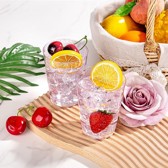 DaYammi 100 Pack 10oz Pink Plastic Cups, Premium Disposable Rose Gold Glitter Plastic Cups for Martini and Cocktail,Disposable Cup with Pink Glitter Perfect for Party Wedding Bridal Shower