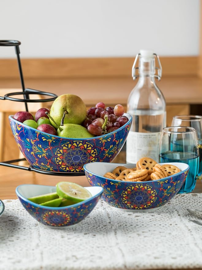 YHOSSEUN 3 Tier Serving Bowls, Tiered Serving Platter and Trays for Parties | Serving Dishes for Entertaining, Oval Tiered Serving Bowl Set with Metal Serving Stand, Appetizer Serving Tray