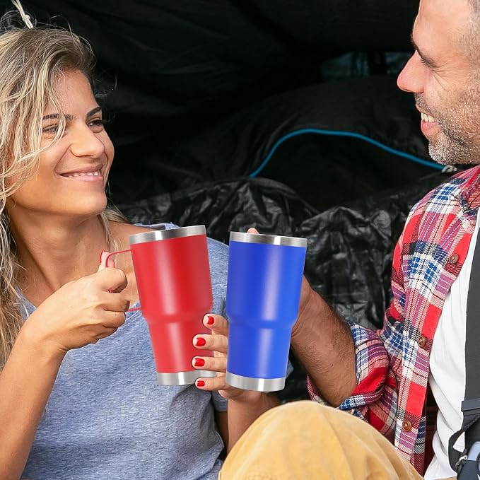 20 oz Tumbler with Handle Coffee Tumblers with Lid Travel Mug Dark Blue 12P | 20oz Tumblers with Handle Double-Wall Insulated Vacuum Coffee Mugs Stainless Steel Tumbler with Handles&Lid Dark Blue 12P