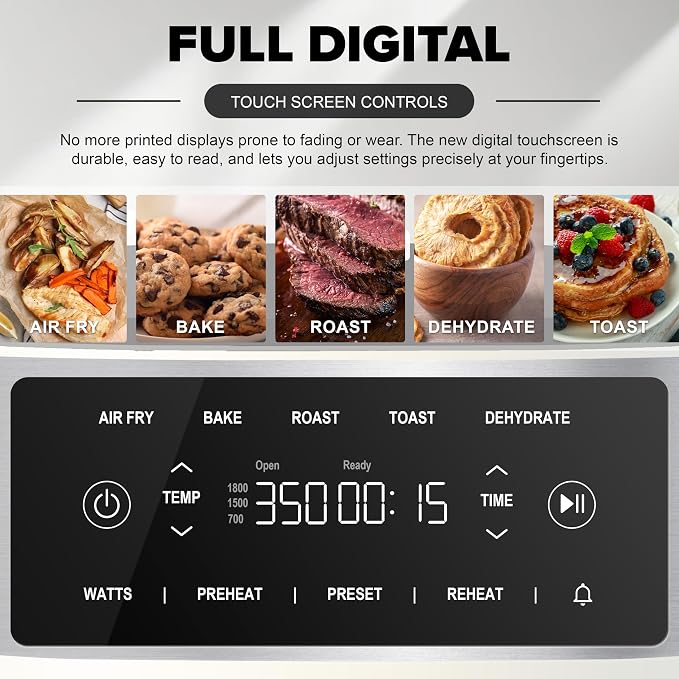 Nuwave Brio Plus 7QT Air Fryer, Extra Crispy Results w/Less Oil, PFAS-Free | Non Toxic, Odor-Free, More Even, 100 One-Touch Presets, 6-in-1: Air Fry, Bake, Roast, Toast, Dehydrate & Reheat, 50°F–400°F
