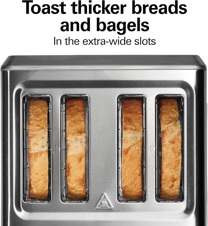 Hamilton Beach 4 Slice Toaster with Extra-Wide Slots, Bagel Setting, Toast Boost, Slide-Out Crumb Tray, Auto-Shutoff & Cancel Button, Stainless Steel (24798) | Browning Control With 7 Shades | Auto Shutoff | Bagel & Cancel Buttons | Toast Boost | Wide ...