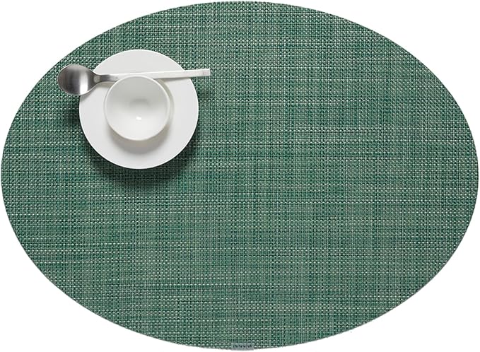 Chilewich Mini Basketweave Placemats, Woven Oval Placemats Set of 4 | Reusable, Stain-Resistant, Indoor/Outdoor Tabletop Protection, Ivy, 14" x 19.25"
