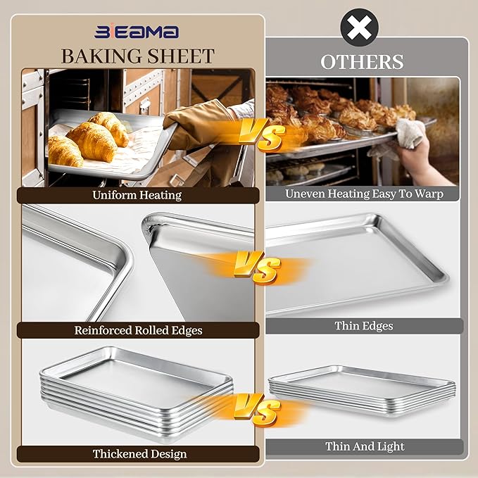 BIEAMA 6 Pack Half Size Baking Sheet Pan, Aluminum Commercial Pan 18" x 13" | Heavy Duty Baking Pan for Oven Freezer Bakery Hotel Restaurant