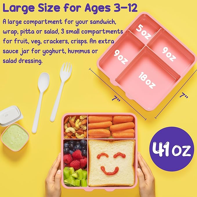Fimibuke Kids Bento Snack Lunch Box with 4 Compartments, Insulated lunch Bag, Stainless Steel Thermo Food Jar, Ice Pack & Utensils, Unicorn Birthday Gifts for Age 3-12 Back to School Toddler Girl Boy | Lunch Box Kids with 4 Compartment, Food Jar, Ice P...