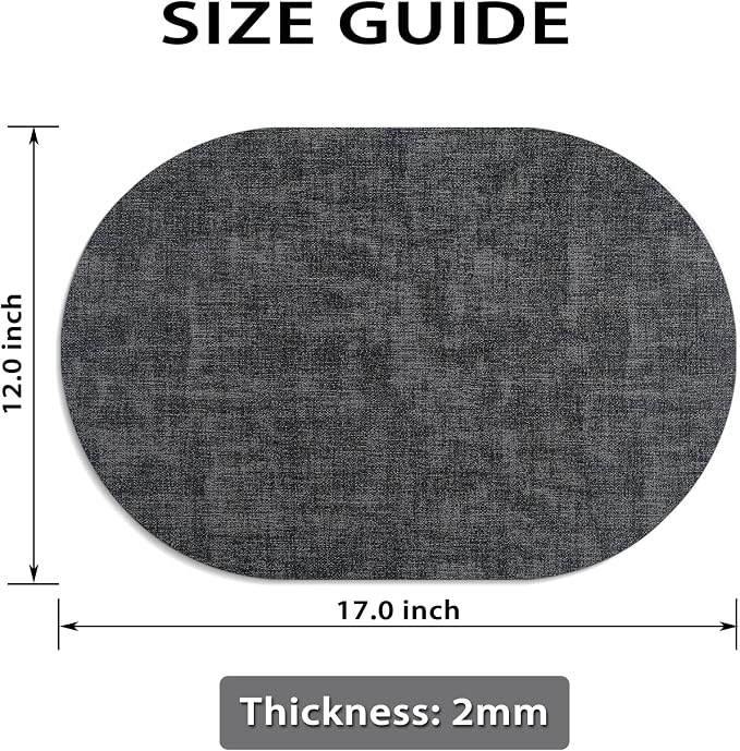 Placemats for Dining Table Set of 6 Non-Slip, Heat Resistant Oval Leather Placemat Double Layer, Waterproof Table Mats Easy to Clean for Kitchen Dining Room Coffee Office Table, Charcoal