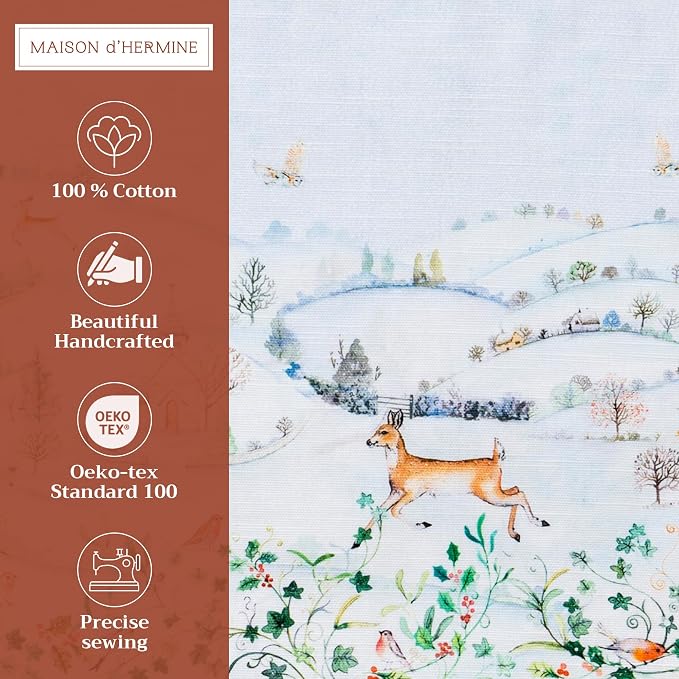 Maison d' Hermine Placemats Set of 4 Reusable 100% Cotton (13"x19") | Cloth Place Mats Washable Table Mats for Kitchen Dining Party Wedding Hotel Home Thanksgiving Christmas - Snowy World