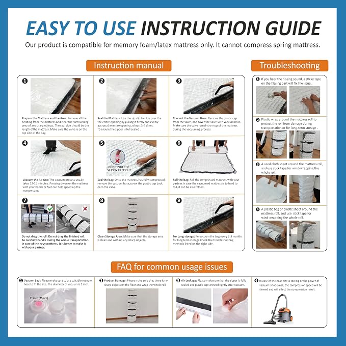 Foam Mattress Vacuum Bag with 4 Adjustable Packing Straps for Moving, Storage, Shipping, Vacuum Seal Mattress Bag with Packaging Straps (Twin/Twin XL)
