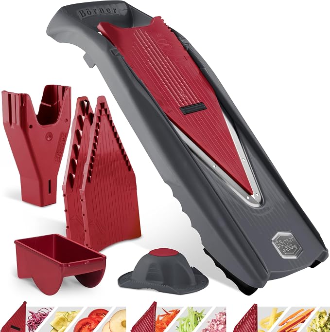 Börner Mandoline Slicer Vital (Starter Set) • Vegetable Slicer with Stainless Steel V-Blade • 10 Cutting Styles for Slices, Strips & Dices • Various Thickness Settings & Dressing Function