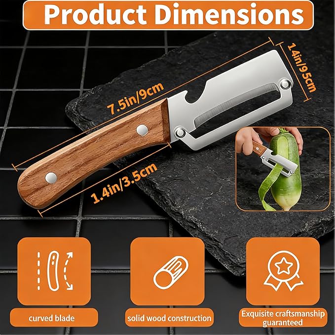 NEW Premium Vegetable Peeler with Wooden Handle and Bottle Opener: 2-in-1 Stainless Steel Kitchen Tool for Fruit Apple Potato Pumpkin Papaya (1Pcs)