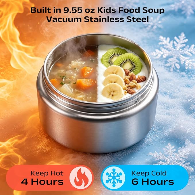 Bento Lunch Box Set for Kids with 8.5oz Hot Food Jar Leak-Proof Lunch Food Container with Insulated Lunch Bag for Toddlers Girls Boys Teens to School, Office, Picnic, Camping, Travel - Purple