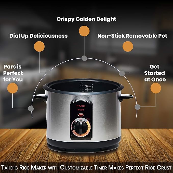 Pars Automatic Persian Rice Cooker - Tahdig Rice Maker Perfect Rice Crust, 15 Cup