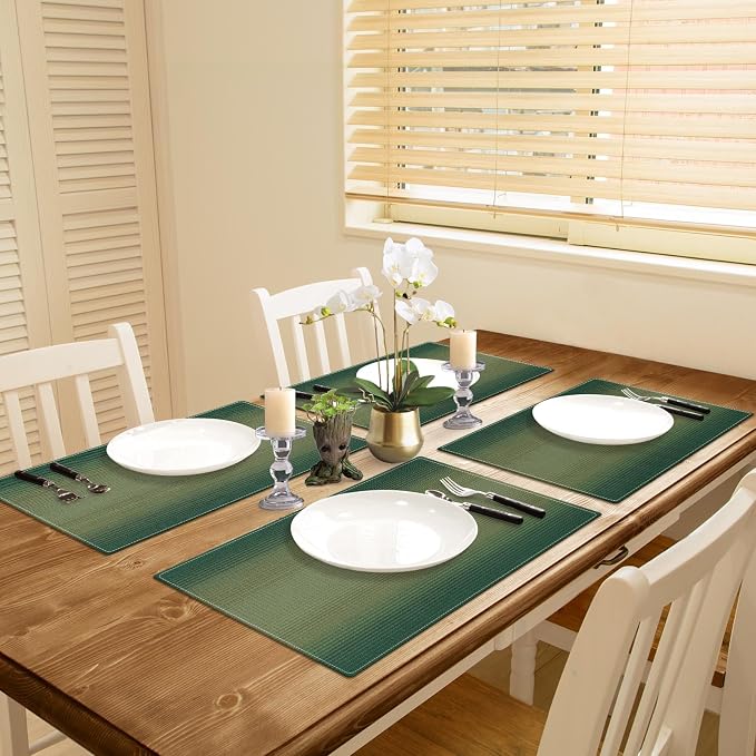 Emvency Farmhouse Placemats Set of 4, 12x18 Inch, Geometric Striped | Sage Green Modern Art Painting Table Mats for Outdoor Home Party Kitchen Dining Decoration