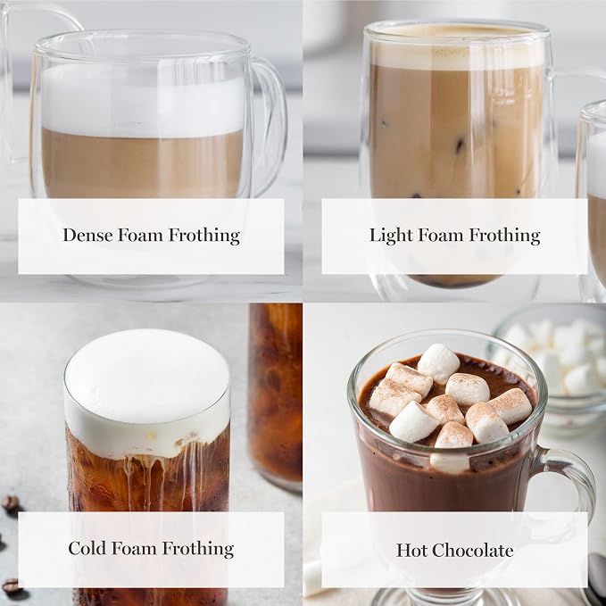 Martha Stewart 10oz Milk Frother & Steamer, 4 Presets, 300ml Glass Pitcher | Light, Dense, Cold Foam & Hot Chocolate, Ready in 90 Seconds, Cordless Pouring, Runs Quiet, Almond, Soy & Oat Milk, Sky Blue