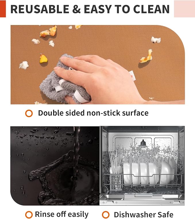 3 Pack Oven Liners for Bottom of Oven, 17x25" Large Heavy Duty Non-Stick Reusable Oven Mat for Electric, Gas, Toaster & Convection Ovens - BPA & PFOA Free, Dishwasher Safe, Kitchen Essentials, Copper
