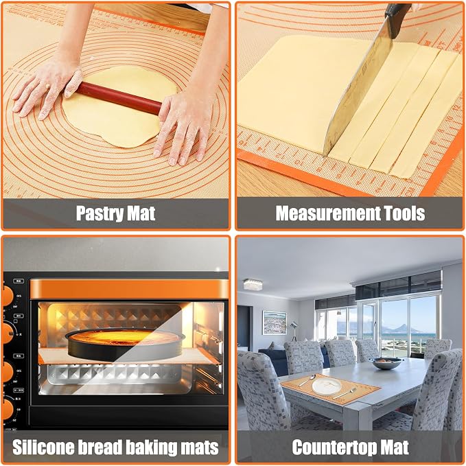 Silicone Pastry Mat 34x26 Inch Nonstick Baking Mat -Perfect for Doug, Pastry, Bread, Dough Rolling, Kneading Board, Pie Crust, Fondant, Pasta/Pizza, Kitchen Counter Mat