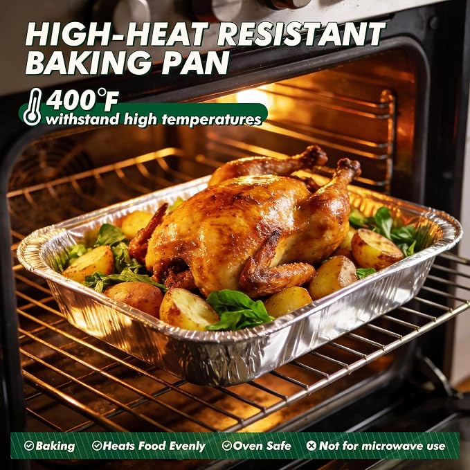 9x13 Aluminum Foil Pans 30 Pack, Disposable Half Size Deep Steam Foil Pans for Cooking, Roasting Turkey, Baking, Meal Prep, Parties & Food Prepping - Thanksgiving, Christmas, Parties, Catering