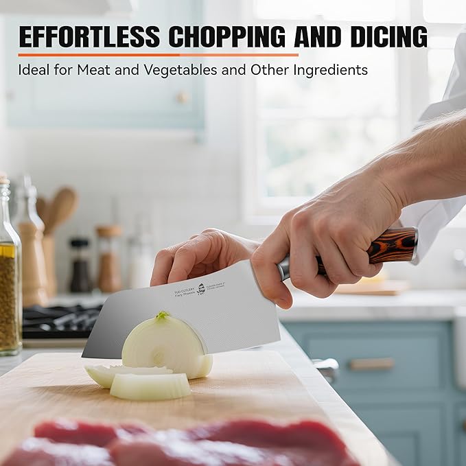 TUO Vegetable Cleaver Knife, Chinese Chef Knife 7 inch Meat Cleaver with Pakkawood Handle, Stainless Steel Butcher Chopper for Home Kitchen - Fiery Phoenix Series