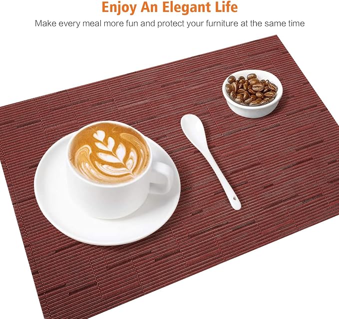 Red Vinyl Placemats Set of 4,Washable Dining PVC Table Mats | Heat resistant, stain resistant non slip vinyl place mats, washable red table placemats for dining table