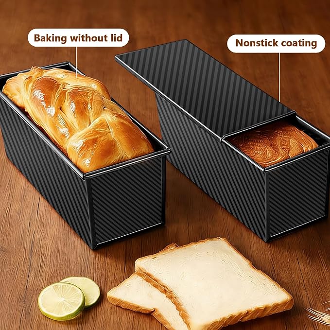 Pullman Loaf Pan with Lid 13x4, 2.2 lb Dough Capacity Bread Loaf Pan, PFTE and PFOA-Free, Healthy Baking for Homemade Sourdough & Sandwich Bread, Nonstick & Easy Clean (Black)