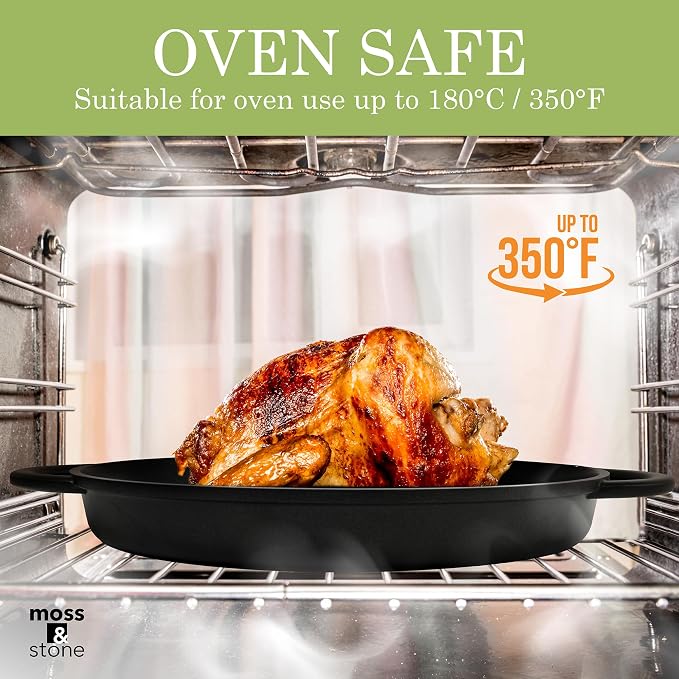 Moss & Stone 12" Grill Pan for Indoor Cooking, Nonstick Pan with Glass Lid | Aluminum Griddle Pan for Stove Top & Induction, Glass Lid, Silicone Handles, Dishwasher & Oven Safe, PFOA Free