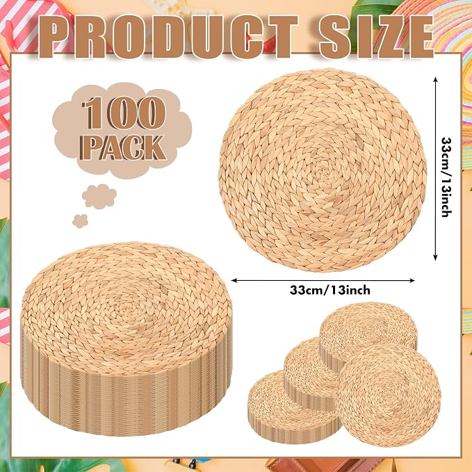 Sinmoe 100 Pcs Disposable Paper Placemats Bulk,Natural,Woven | Paper Charger Place Mat Party Charger Plates Table Place Mats for Dinner Wedding Birthday Baby Shower Spring Dining Tableware