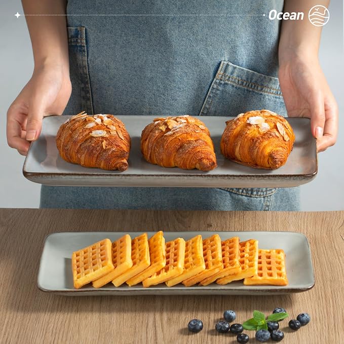 Famiware Serving Platters Set of 3 Sizes - Rectangular, Grey | 15.67"/14.1"/12.6" Fine Stoneware Serving Trays for Party, Entertaining for Food, Turkey, Cheese, Microwave Dishwasher Safe
