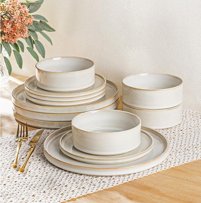 AmorArc Ceramic Dinnerware Sets for 6,18 Piece Plates and Bowls Sets Dishes | Stoneware Handmade Reactive Glaze Dishes Set | Highly Chip and Crack Resistant | Dishwasher & Microwave Safe