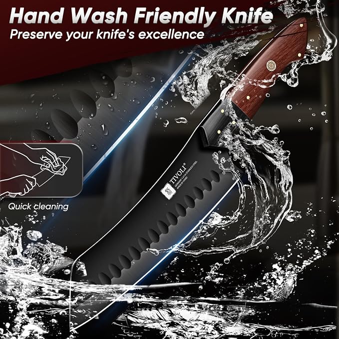 TIVOLI Santoku Knife 7 Inch - Japanese Chef Knife for Fish - Bunka Knives | German High-carbon Steel, Full Tang, Ergonomic Walnut Handle, Gift Box, Dual-Tech Black Shield