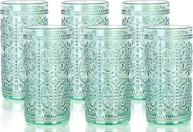 Darlion Green Glassware, Vintage Drinking Glasses, 12oz Highball Glasses | Lead-Free Glass, Food Grade Glass, Durable&Sturdy, Vintage Decoration