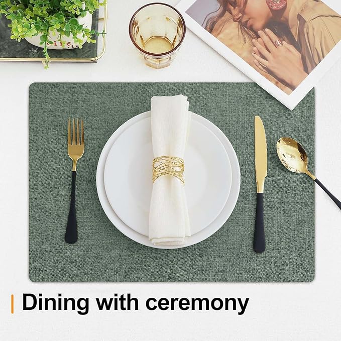 Homaxy Cloths Placemats for Dining Table Set of 4, 13" x 19", Green | Heat Resistant, Washable, Cotton Linen Blend Table Mats, Easy to Clean Place Mats, Indoor Outdoor