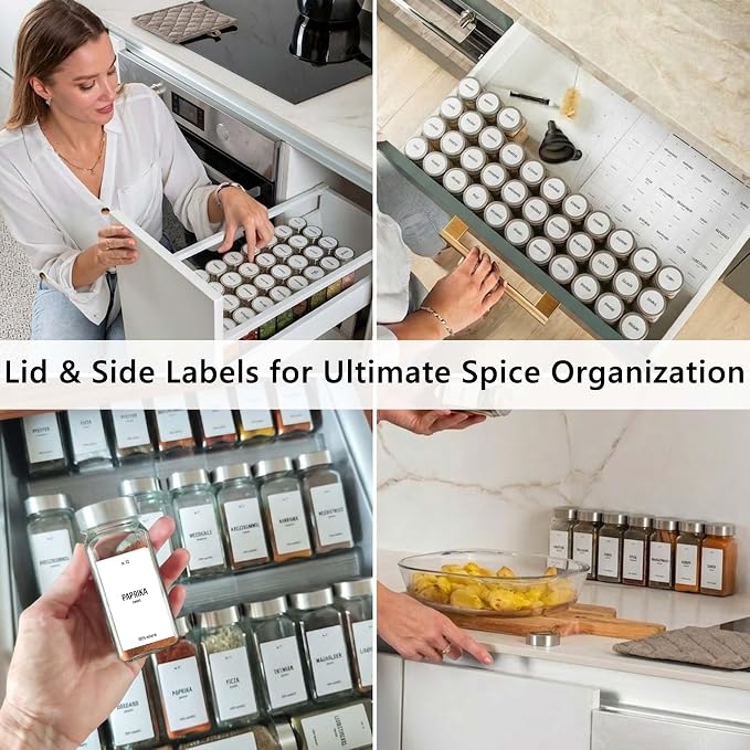 Deco haus Empty Glass Spice Jars with White Label 24x4oz [LABELS incl] Spice Containers with Labels, Shaker Lids & Funnel - Empty Herb Seasoning Containers, Small Seasoning Bottles for Herb | Spice Shaker Glass with Shaker Insert, Pen - Spice Container...