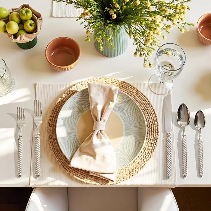 Silverware Set for 4, 20 Piece Flatware Set, 18/10 Stainless Steel | Retro Rope Handles, Hot Forged, Mirror Polished, Dishwasher Safe, Rust Resistant, for Home, Weddings & Housewarming