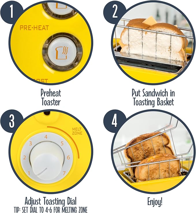 Nostalgia Grilled Cheese Toaster with Easy-Clean Toaster Baskets and Adjustable Toasting Dial with Wide Slots