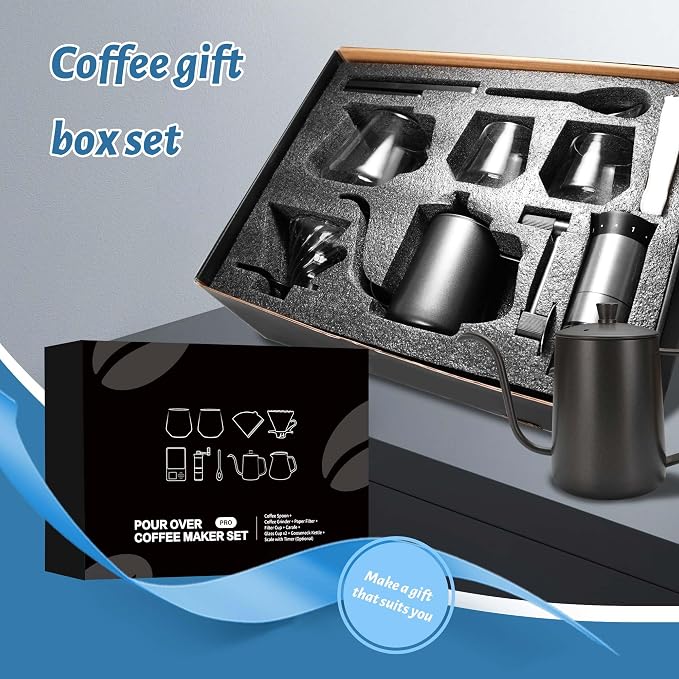Pour Over Coffee Maker Set Includes Coffee Scale & Manual Coffee Grinder | Complete Pour Over Drip Coffee Set, Glass Coffee Carafe and V60 Drip Coffee Filter, Ideal Coffee Set for Birthday Gift