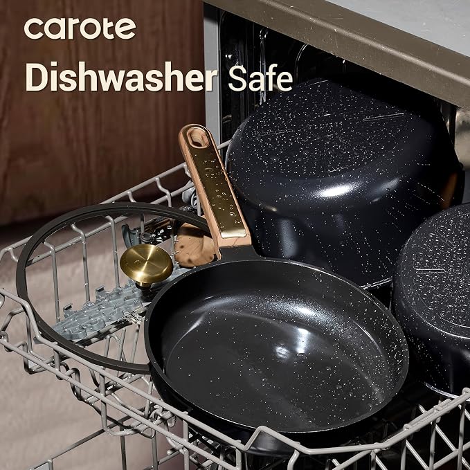 CAROTE Ceramic Cookware Sets, Pots and Pans Set, 16pcs | Non-Toxic Induction Cooking Set with Silicone Lids, Dishwasher Safe, Space Saving, Stay-Cool Handle, PFAS FREE