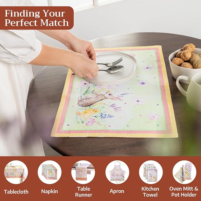 Maison d' Hermine Placemats Set of 4 Reusable 100% Cotton (13"x19") | Cloth Place Mats Washable Table Mats for Kitchen Dining Party Wedding Hotel Home Restaurant Spring Summer - Easter Zest