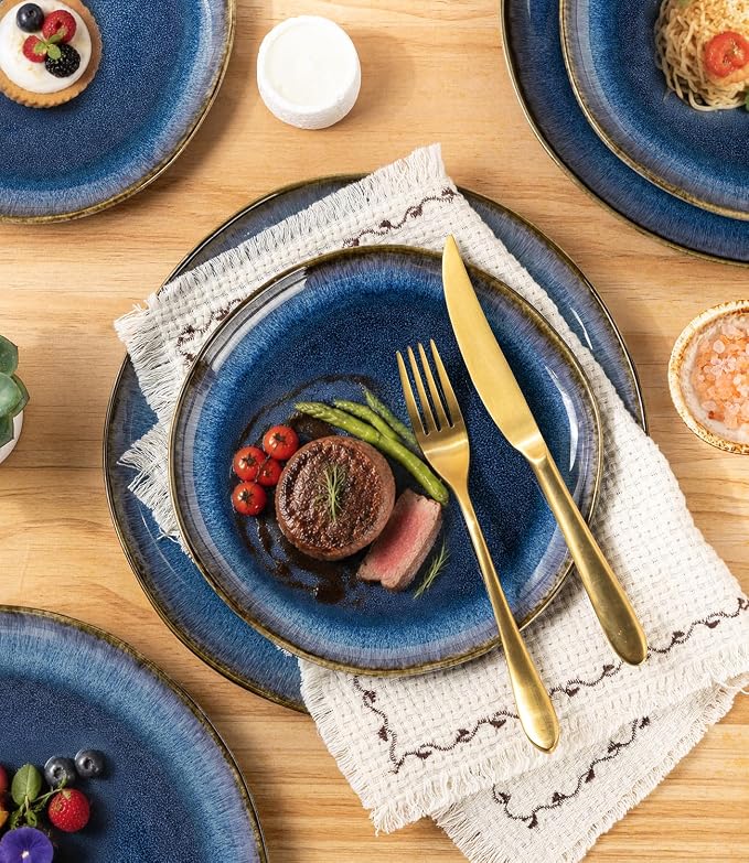 AmorArc Ceramic Dinnerware Sets for 6, 18Pcs Plates and Bowls Sets Dishes | Stoneware Handmade Reactive Glaze Dinner Set, Highly Scratch Resistant | Dishwasher & Microwave Safe Dishware