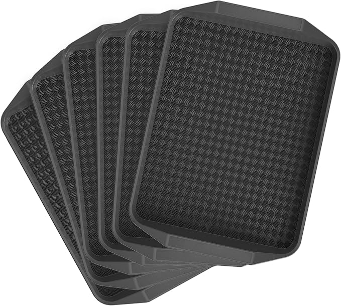 6 Pack Fast Food Serving Trays with Side Handles, 17" x 12" Commercial Cafeteria Plastic Trays, Stackable for Restaurants, Cafés & High-Traffic Dining Environments, Black