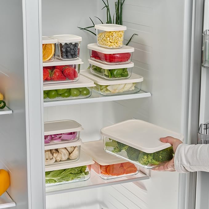 Glass Food Storage Containers with Lids — 6 Piece — 17.6 oz Glass with BPA-Free Leakproof Stackable Lids — Microwave, Oven & Dishwasher Safe — Ideal for Meal Prep & More - Vanilla Mist