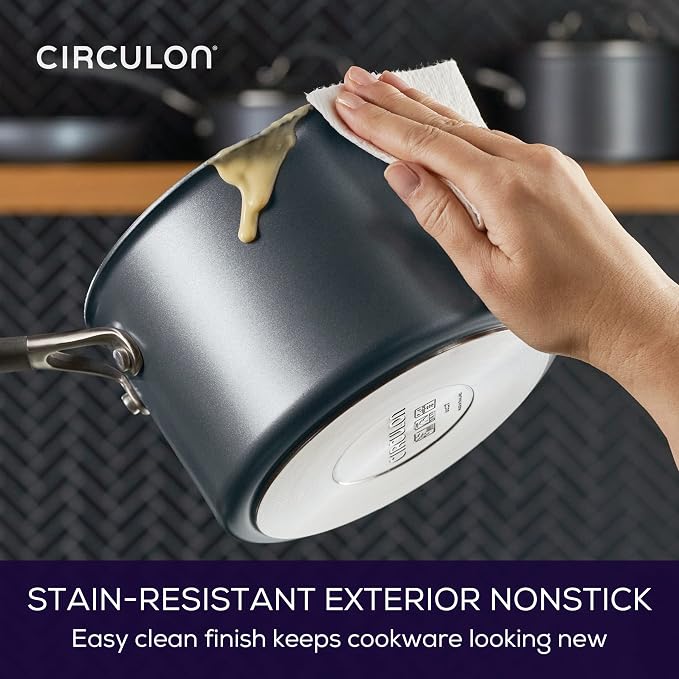 Circulon A1 Series w/ ScratchDefense Nonstick Induction Straining Sauce Pan with Lid, 3-Quart, Saucepan with Pour Spout, Graphite