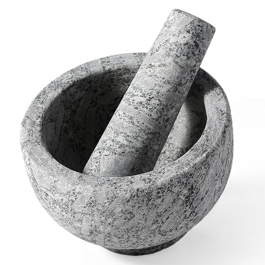 5 Inch 1.5 Cup-Capacity Mortar and Pestle Set - Heavy Natural Granite Spice Grinder Bowl, Unpolished Heavy Granite for Organic Appearance, Solid Stone Grinder Marble Spice Herb Grinder