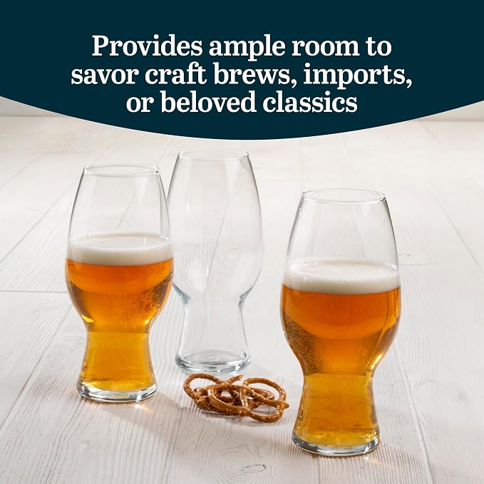 Libbey Entertaining Essentials Tall Craft Beer Glasses - Elegant Beer Glass Set of 6 - IPA Tulip Glasses for Imports, Indian Pale Ales, & Classics