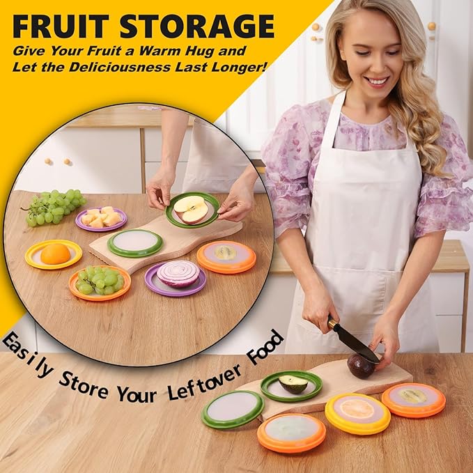 Silicone Food Storage Containers, 4Pcs Avocado Saver Produce Holder | Keep avocados fresh! Reusable Onion Storage for tomato, lemons, garlic & potato. Fresh fruit fridge organizers.