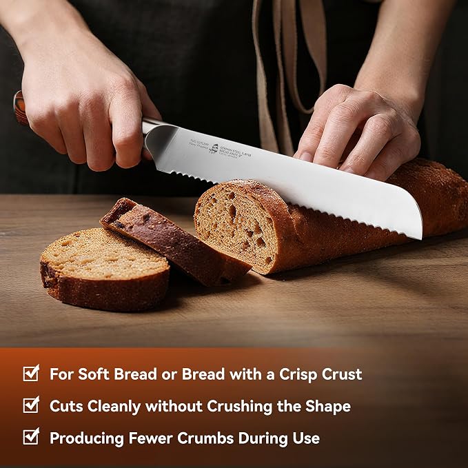 TUO Bread Knife, 9 inch Sharp Serrated Slicing Knife for Homemade Sourdough Bread, High Carbon German Steel, Ergonomic Handle, Gift Box Included