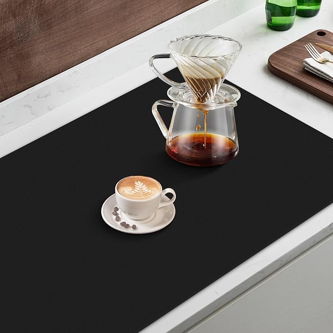 Coffee Mat Super Absorbent Dish Drying Mat Coffee Bar Mat 18"x 36", Black | Match with Coffee Machine Accessories Large Drying Mats for Kitchen Counter