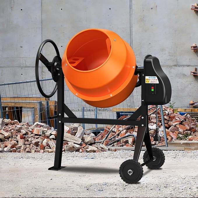 120L Electric Cement Mixer, 4.3 Cubic Ft. 450W 3/5HP Portable Concrete Mixer Machine with Stand And Wheels for Stucco, Mortar, Seeds, Orange